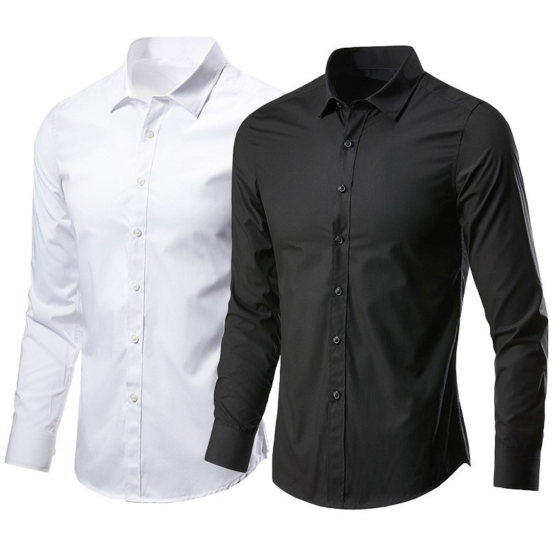 Men Formal Wear All Black - Black Cotton Formal Dress Shirt for