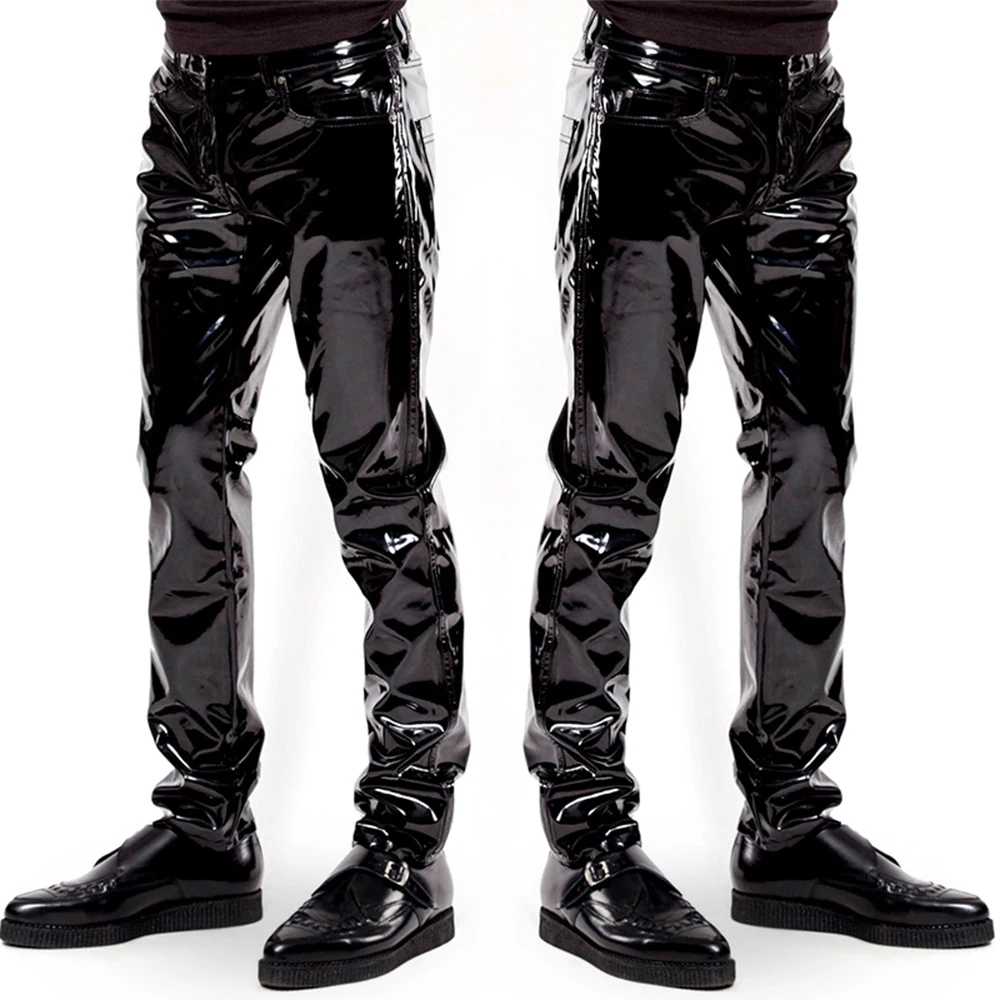 Men Faux Leather PVC Pants Tro - Men'S Gothic Formal Wear 评论和价格