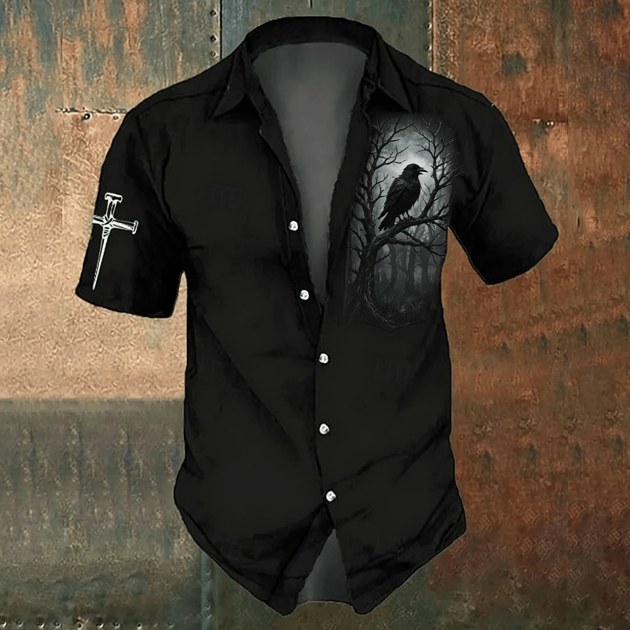 Men's black cross-print casual - Men'S Gothic Formal Wear 评论和价格