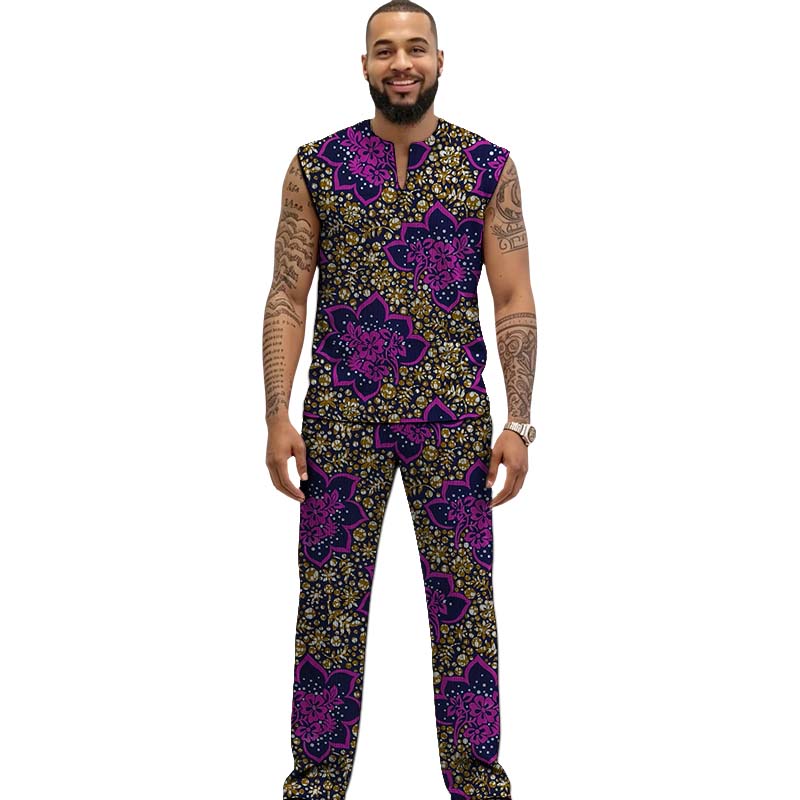 African Print Couture Tank Top - Men Formal Wear Top 评论和价格