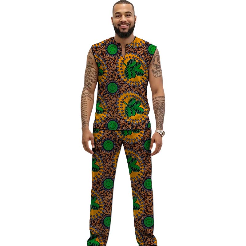 African Print Couture Tank Top - Men Formal Wear Top 评论和价格
