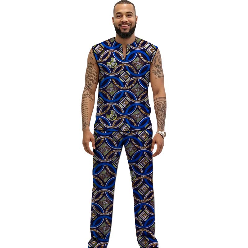 African Print Couture Tank Top - Men Formal Wear Top 评论和价格
