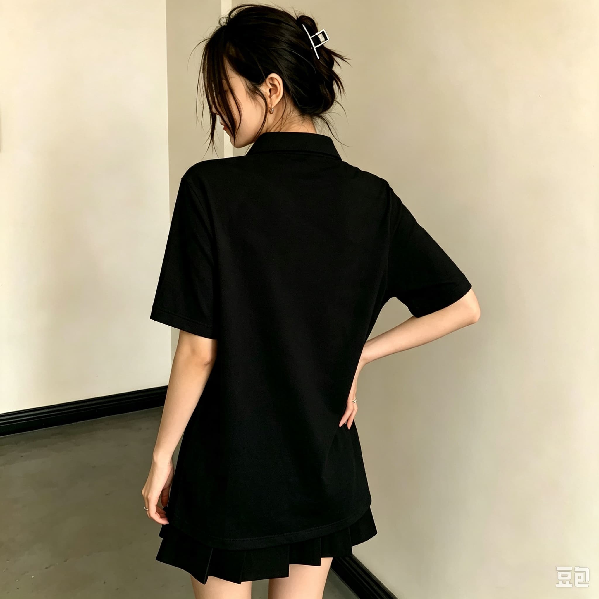 Unisex Black Lapel Collar Polo - Men Formal Wear Top 评论和价格