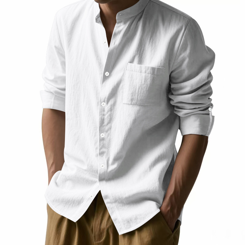 Men's Linen Stand Up Collar Sh - Men Formal Wear Top 评论和价格