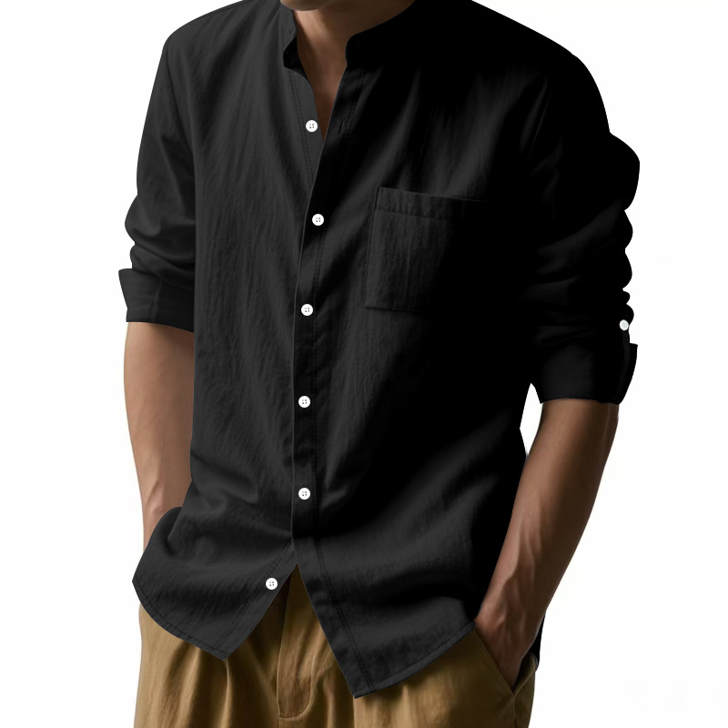 Men's Linen Stand Up Collar Sh - Men Formal Wear Top 评论和价格