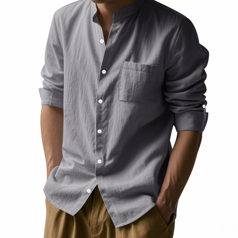 Men's Linen Stand Up Collar Sh - Men Formal Wear Top 评论和价格